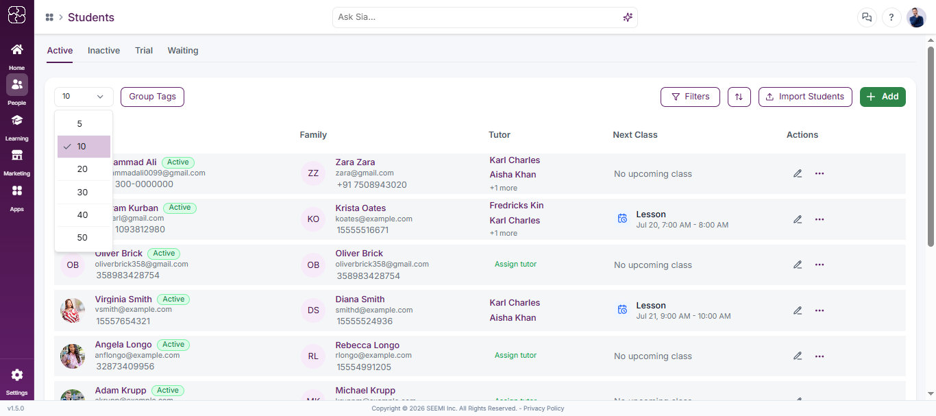Adjust student list view in Seemi CRM