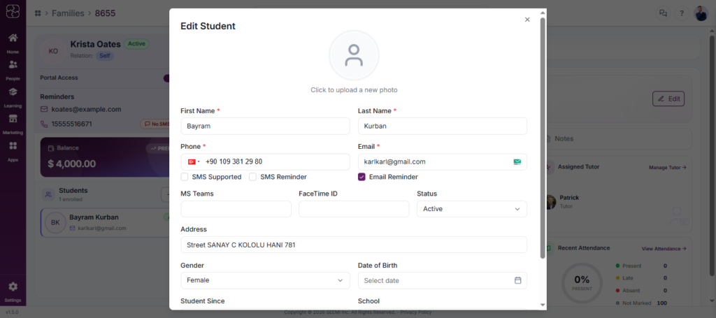 Edit student details in Seemi CRM profile