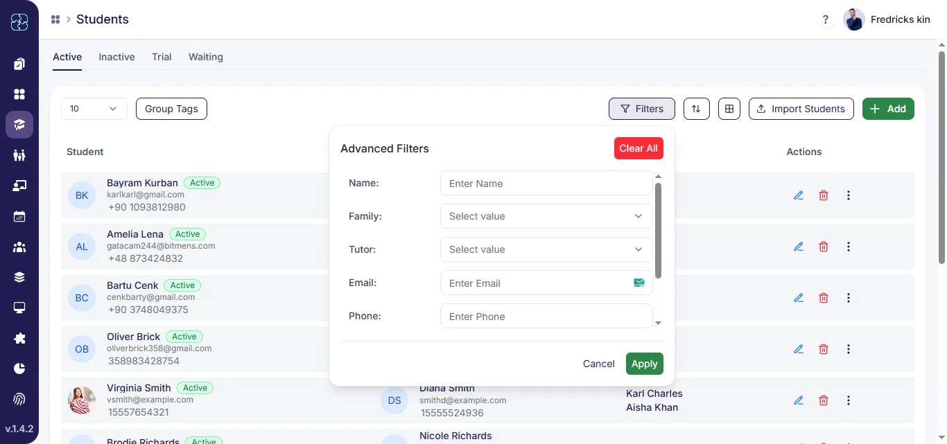 Column filter options in Seemi CRM Prospects page