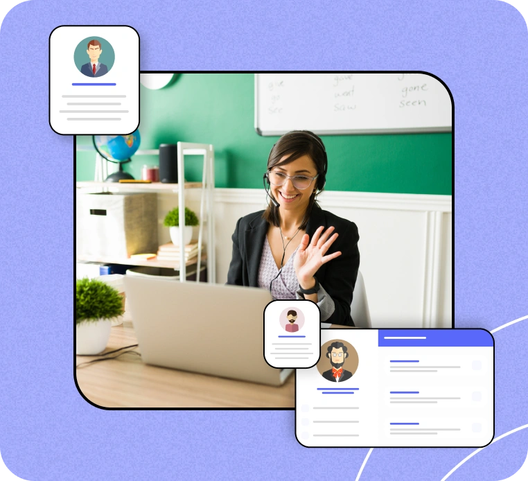 Tutor communicating online with messaging and chat tools open.