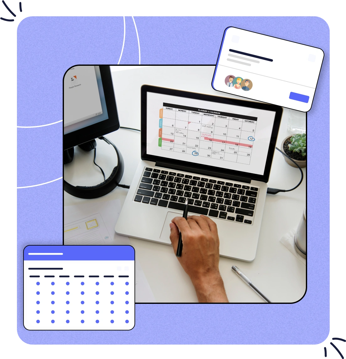 Tutor managing lessons on a desktop screen with a digital calendar.