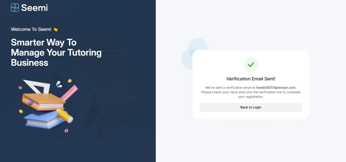 Seemi CRM email verification message with confirmation link