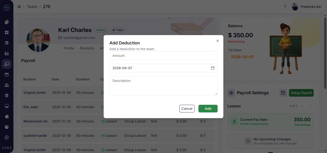 Add deduction entry in payroll transactions
