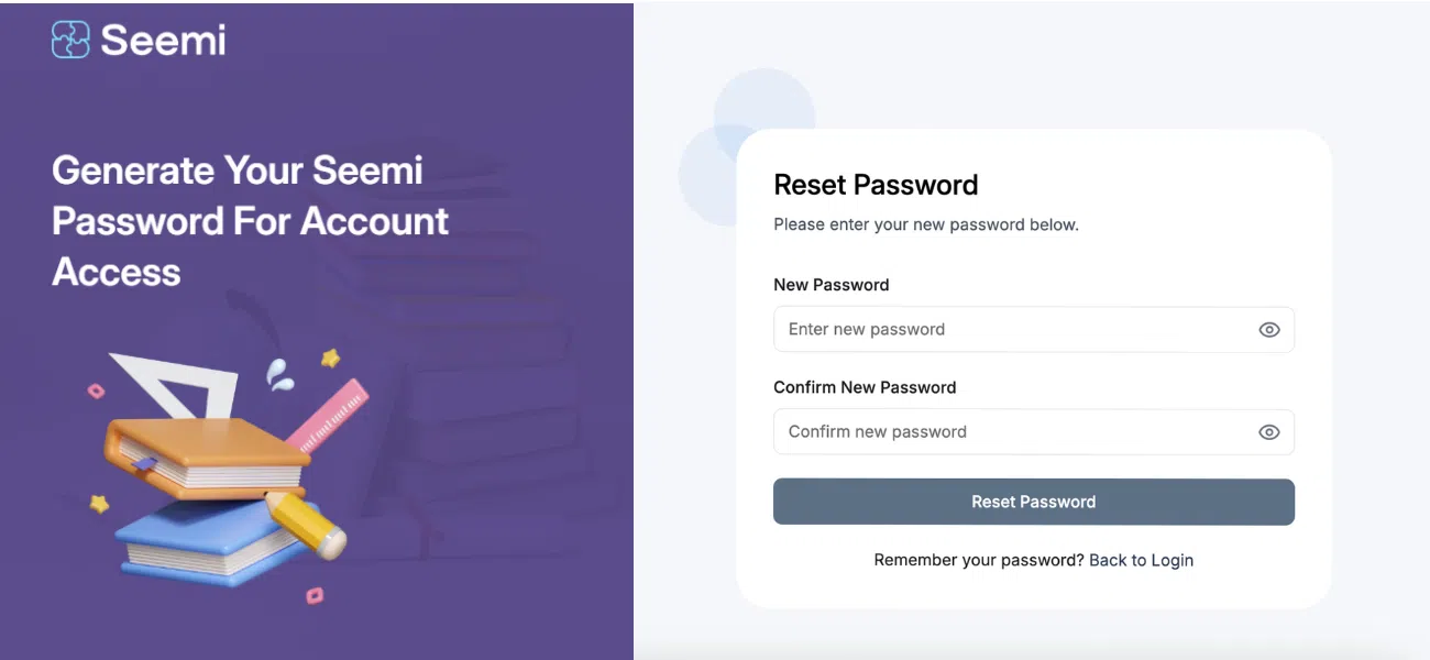 Set a new password on Seemi reset page