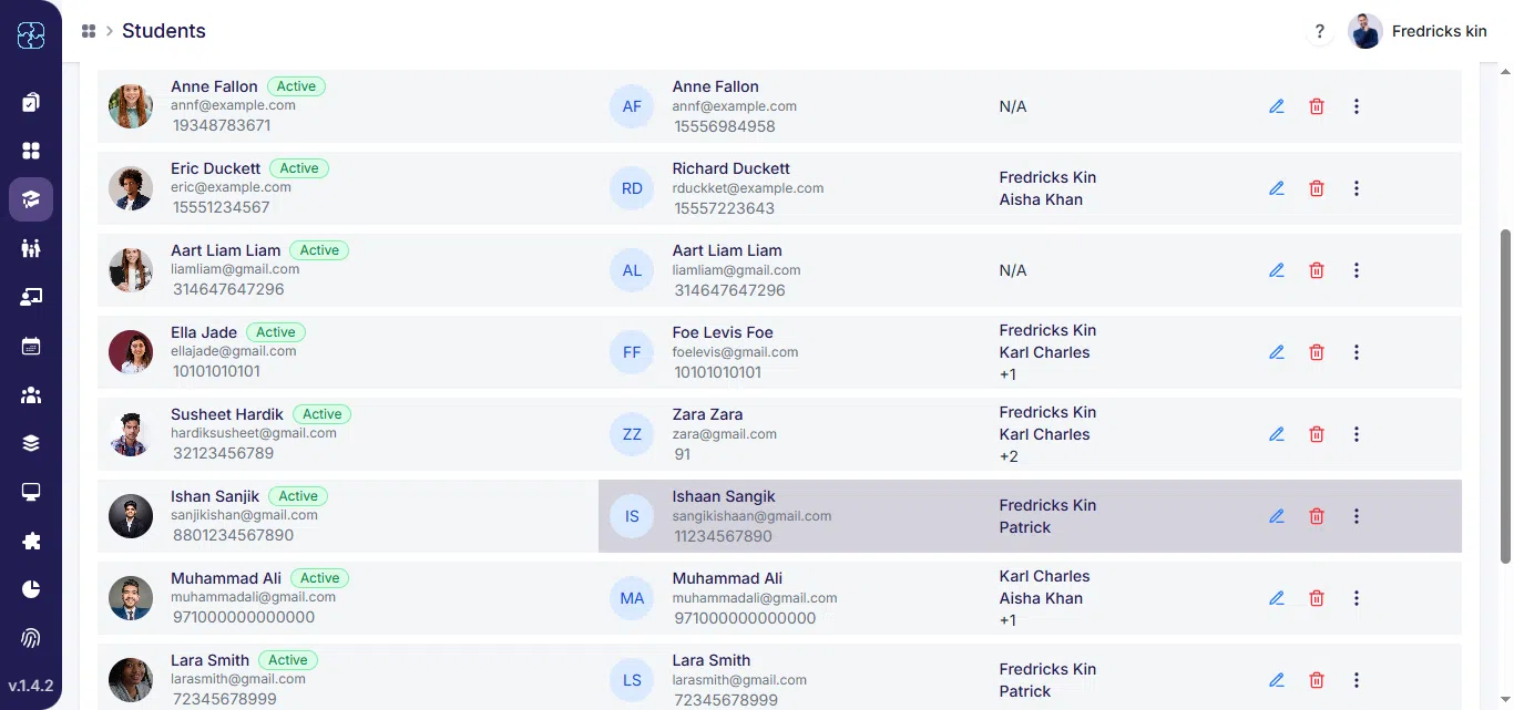 Prospects list showing potential students in Seemi CRM dashboard