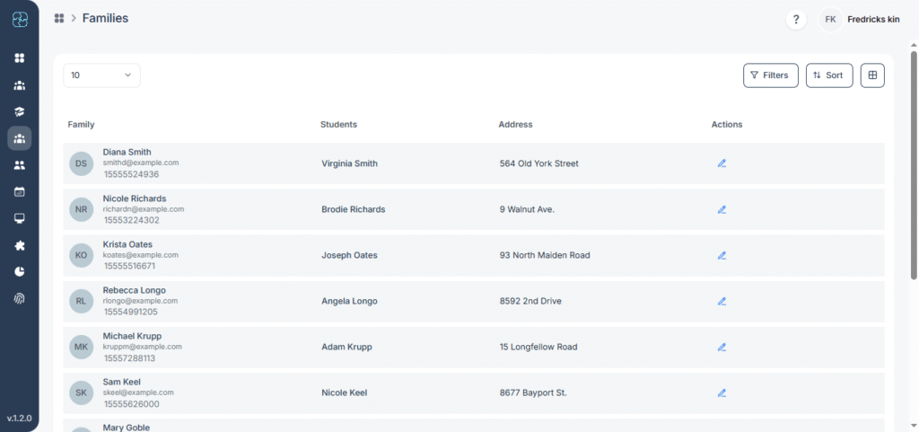 Family profile page in the dashboard