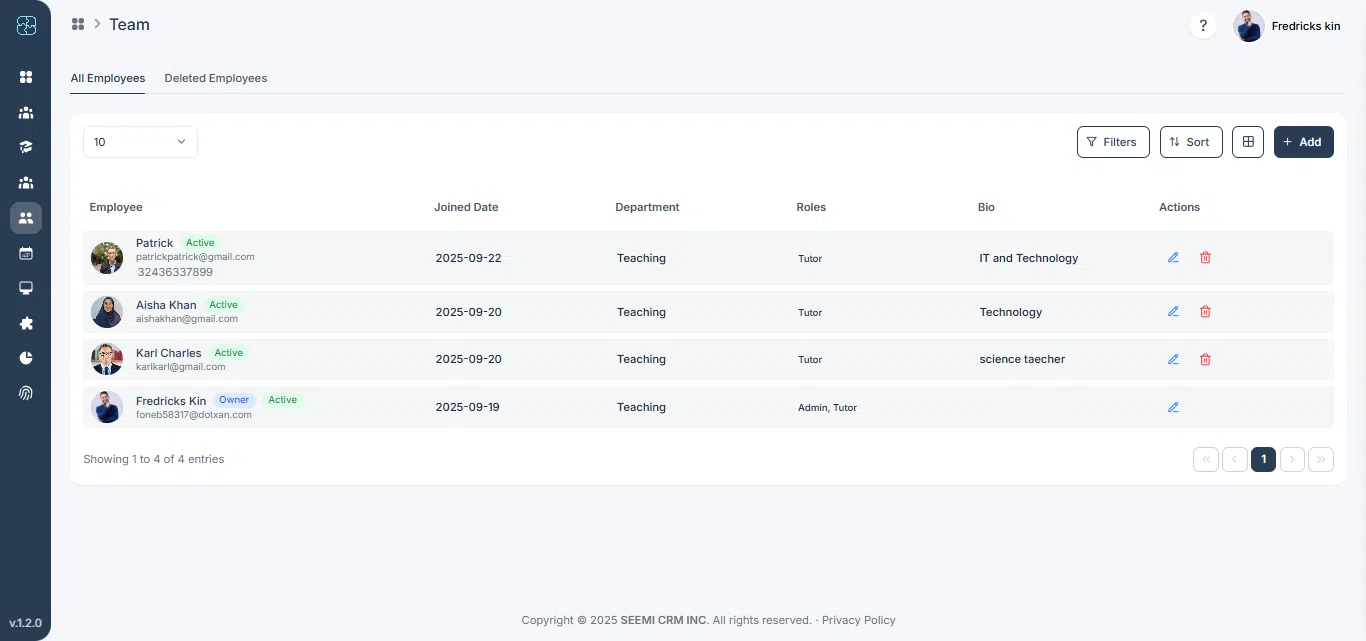 Tutor profile page under the Team section