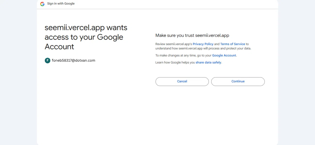 Google login page for Meet integration setup