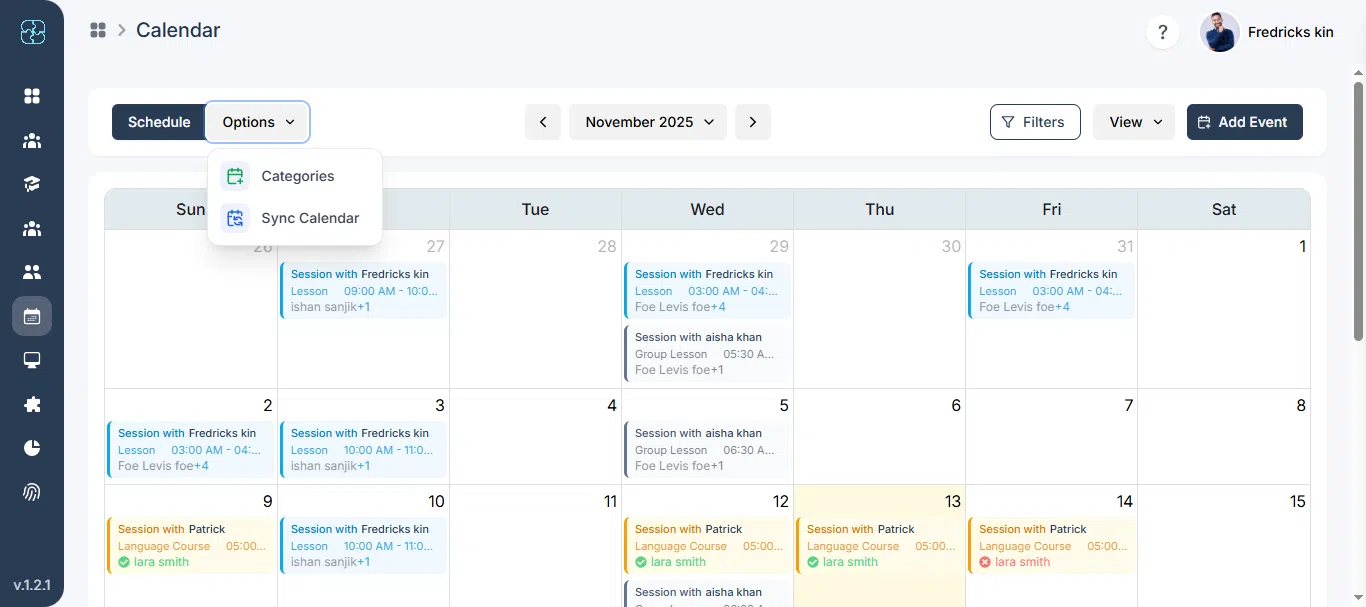 Open Calendar module in Seemi CRM dashboard
