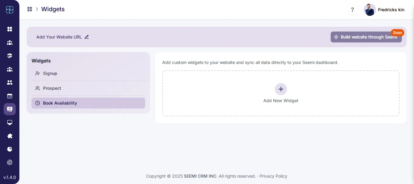 Seemi dashboard Widgets module showing Add New Widget button