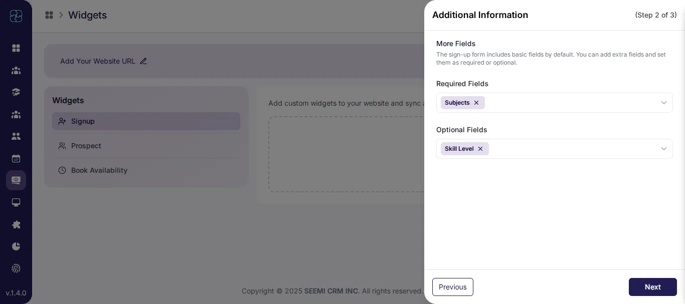 Signup widget additional fields configuration in Seemi