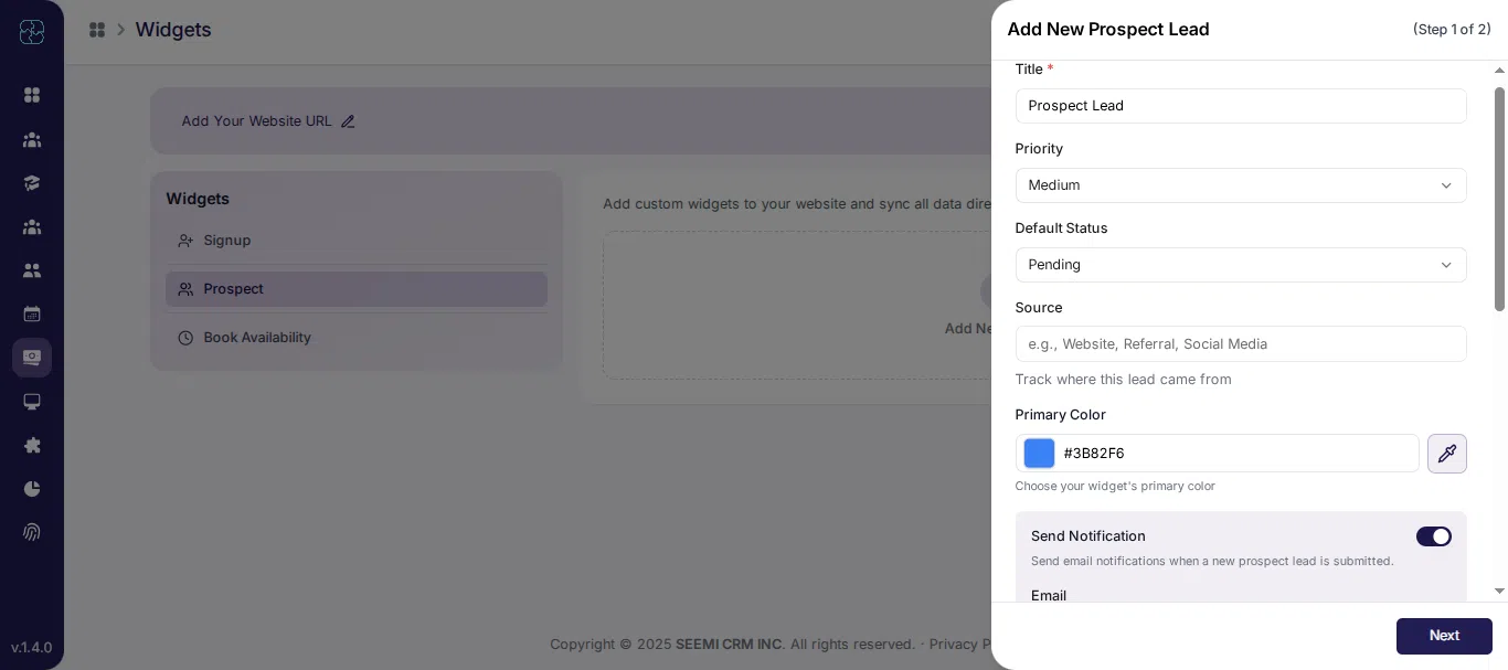 Prospect widget basic information settings in Seemi
