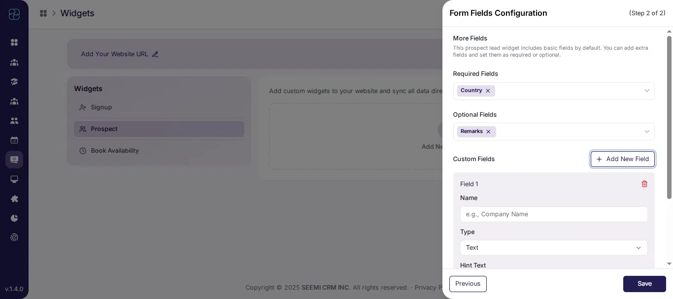 Prospect widget form fields configuration in Seemi
