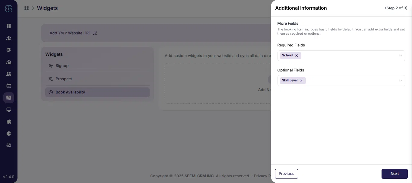 Book Availability widget additional fields in Seemi